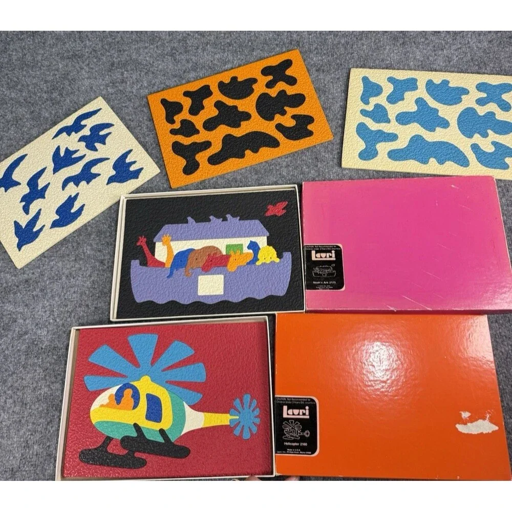 Vintage Lauri Crepe Foam Puzzle LOT of 5 – Noah’s Ark, Helicopter, Silhouettes